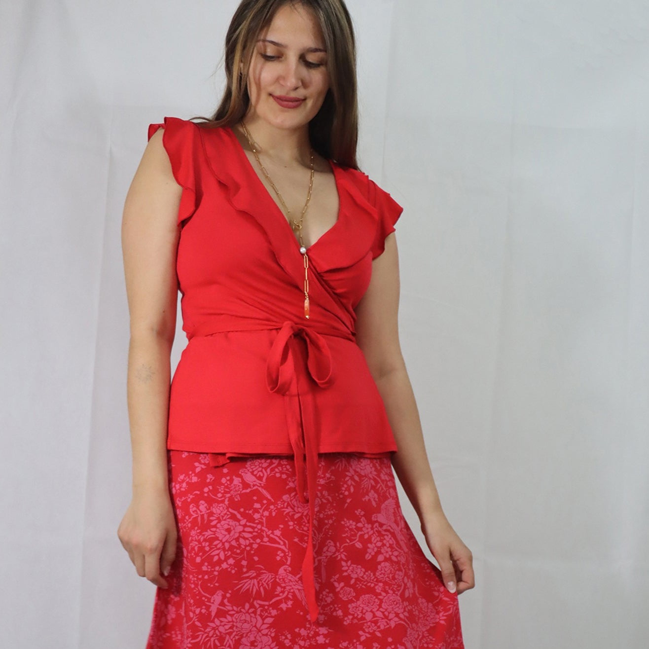 Rotes Wickeltop aus Viskose