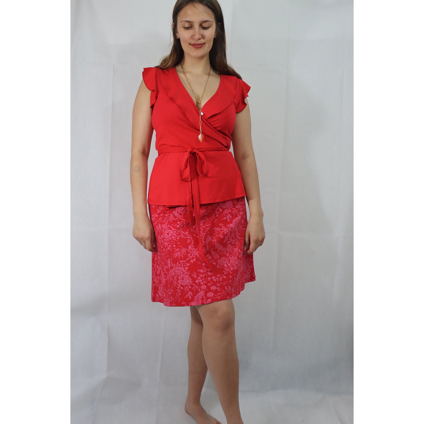Rotes Wickeltop aus Viskose